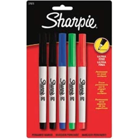 Sanford 450259 Sharpie Ultra Fine Point Permanent Markers 5-Pkg-Red Blue Green 2 Black SA379511